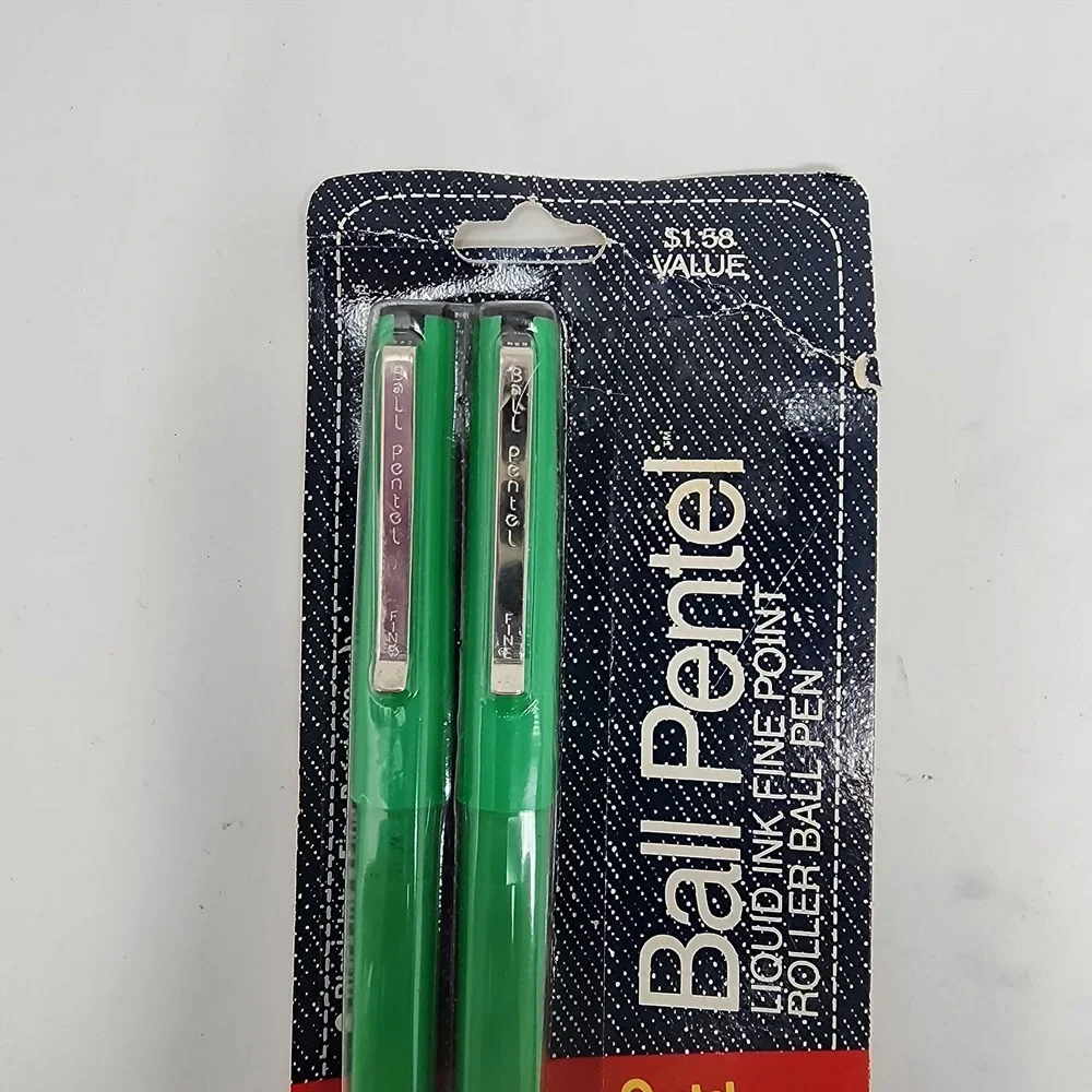 Vtg 80s 2‎ NOS PENTEL Black Ink 0.8mm R68 JBP Ball Rolling Pen Jordache Collab
